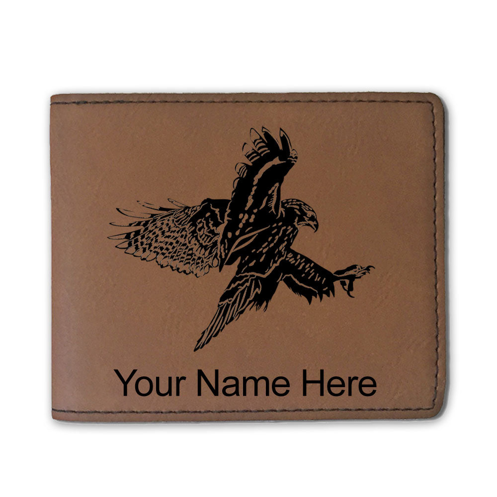 Faux Leather Bi-Fold Wallet, Hawk, Personalized Engraving Included