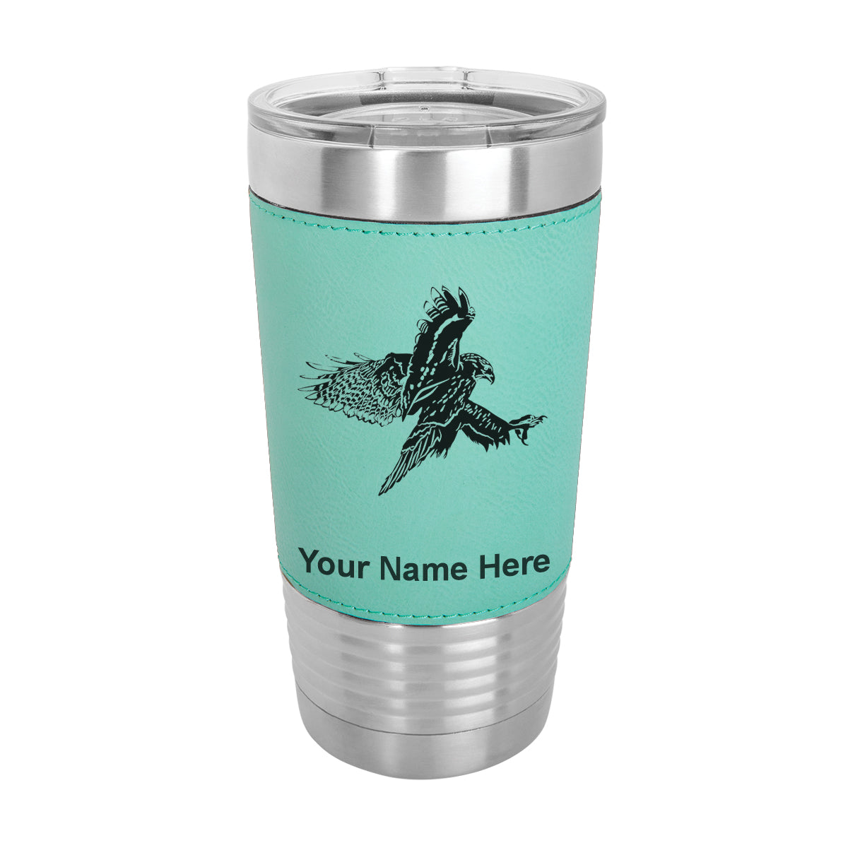 20oz Faux Leather Tumbler Mug, Hawk, Personalized Engraving Included - LaserGram Custom Engraved Gifts