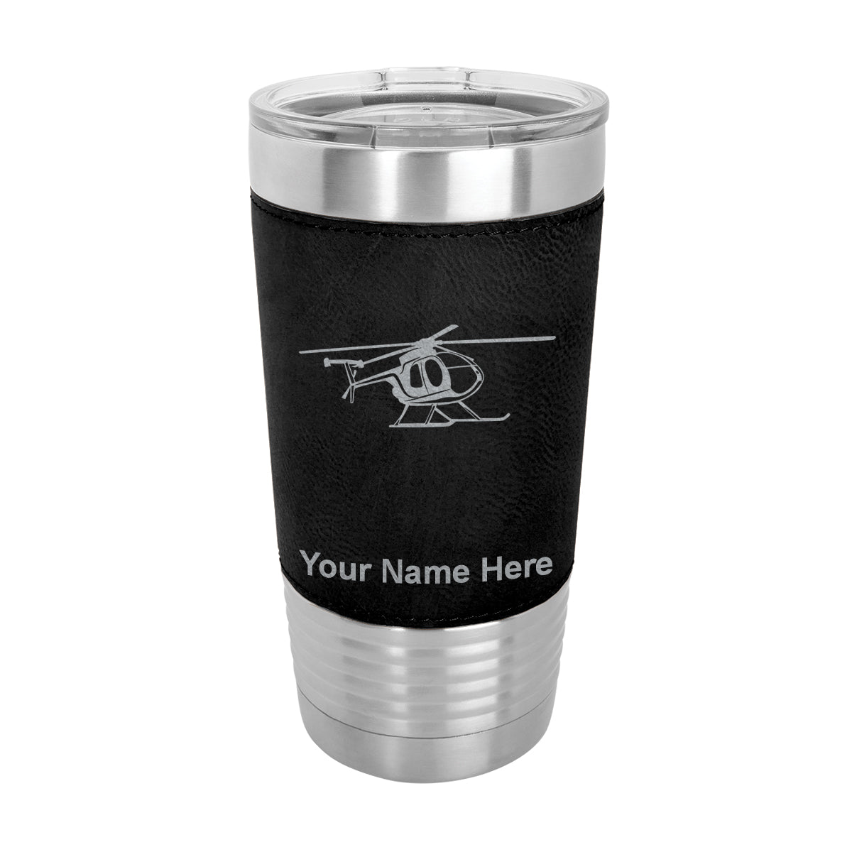 20oz Faux Leather Tumbler Mug, Helicopter 1, Personalized Engraving Included - LaserGram Custom Engraved Gifts
