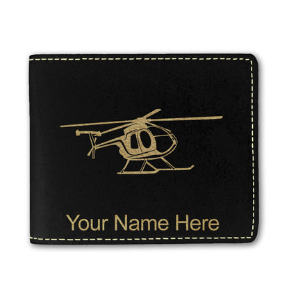 Faux Leather Bi-Fold Wallet, Helicopter 1, Personalized Engraving Included