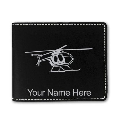 Faux Leather Bi-Fold Wallet, Helicopter 1, Personalized Engraving Included