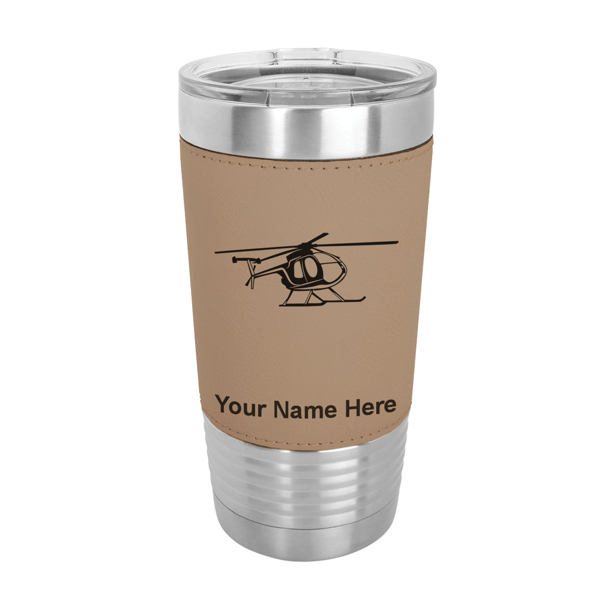 20oz Faux Leather Tumbler Mug, Helicopter 1, Personalized Engraving Included - LaserGram Custom Engraved Gifts