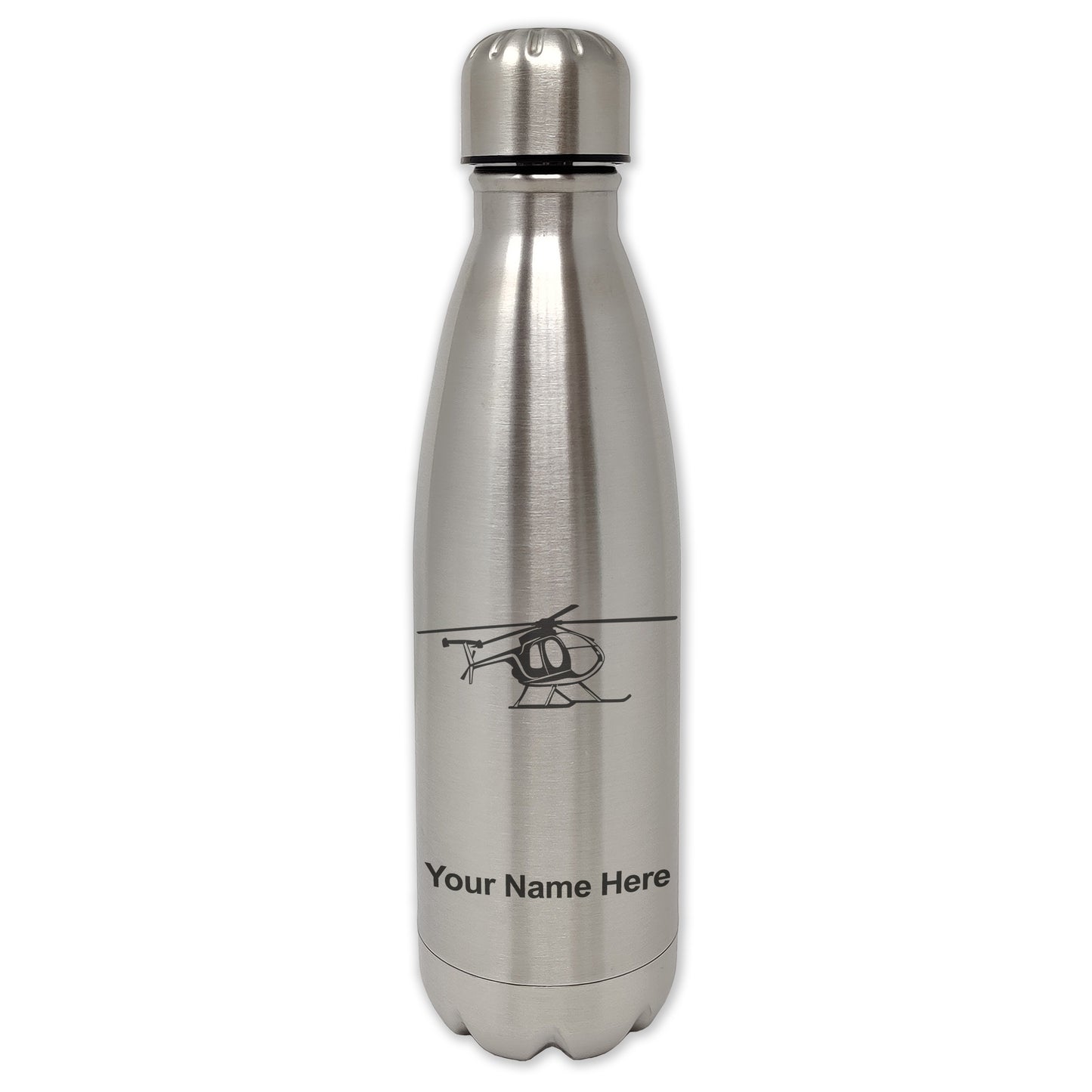 LaserGram Single Wall Water Bottle, Helicopter 1, Personalized Engraving Included