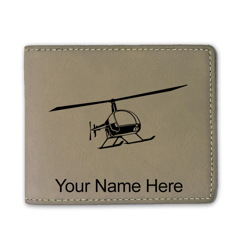 Faux Leather Bi-Fold Wallet, Helicopter 2, Personalized Engraving Included