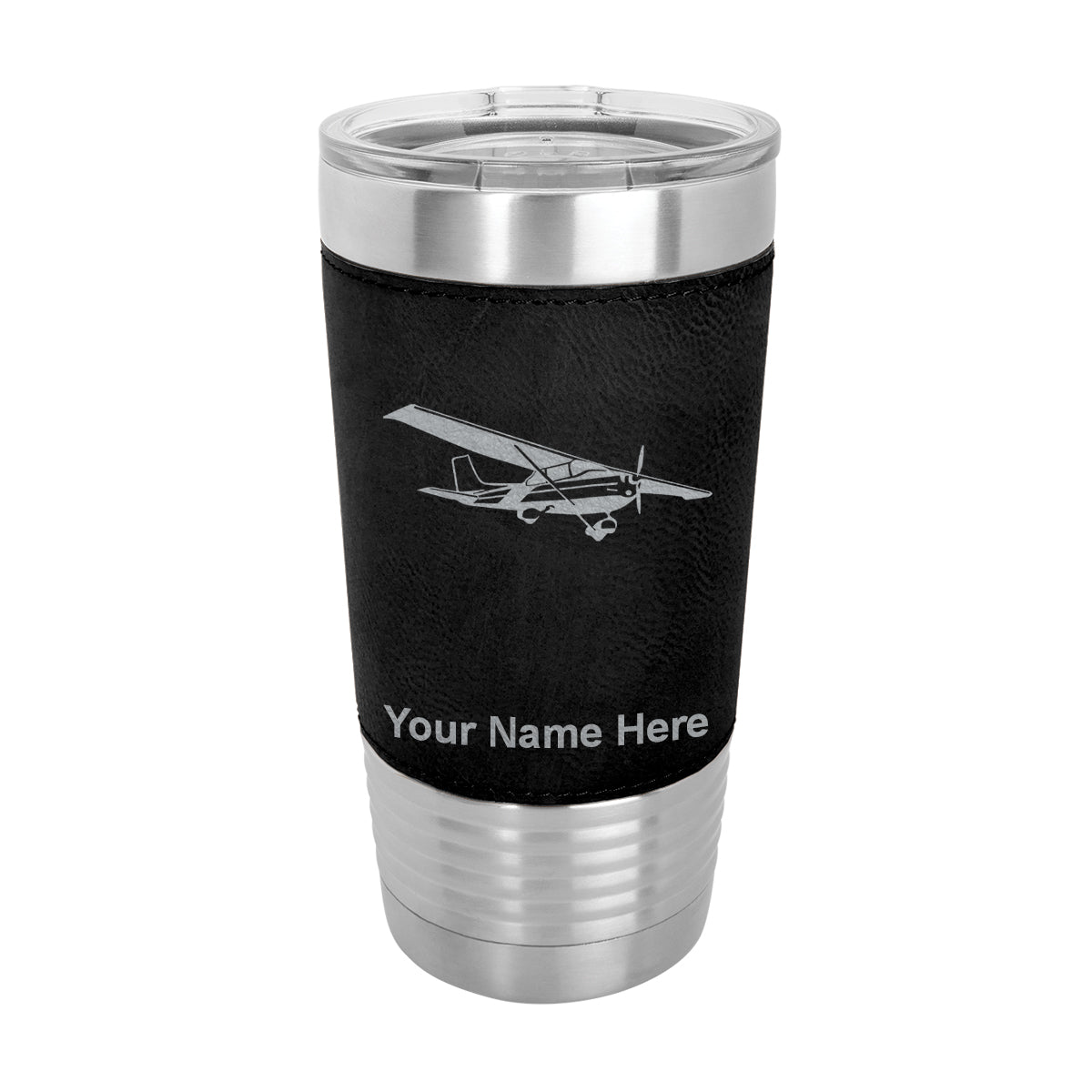 20oz Faux Leather Tumbler Mug, High Wing Airplane, Personalized Engraving Included - LaserGram Custom Engraved Gifts