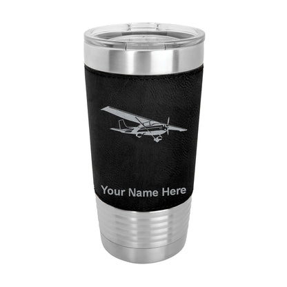 20oz Faux Leather Tumbler Mug, High Wing Airplane, Personalized Engraving Included - LaserGram Custom Engraved Gifts