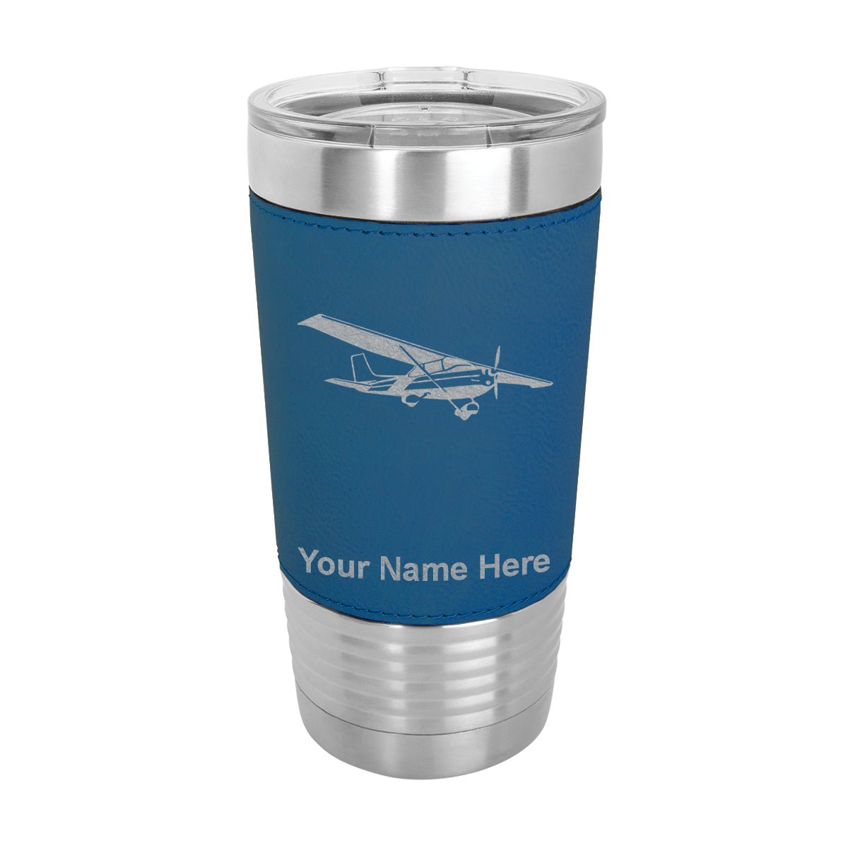 20oz Faux Leather Tumbler Mug, High Wing Airplane, Personalized Engraving Included - LaserGram Custom Engraved Gifts