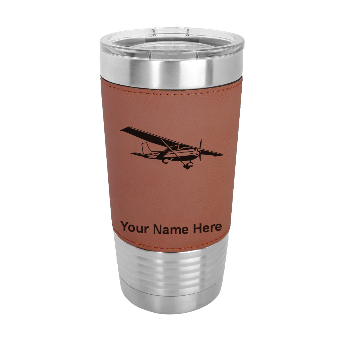 20oz Faux Leather Tumbler Mug, High Wing Airplane, Personalized Engraving Included - LaserGram Custom Engraved Gifts