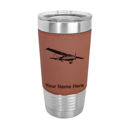 20oz Faux Leather Tumbler Mug, High Wing Airplane, Personalized Engraving Included - LaserGram Custom Engraved Gifts