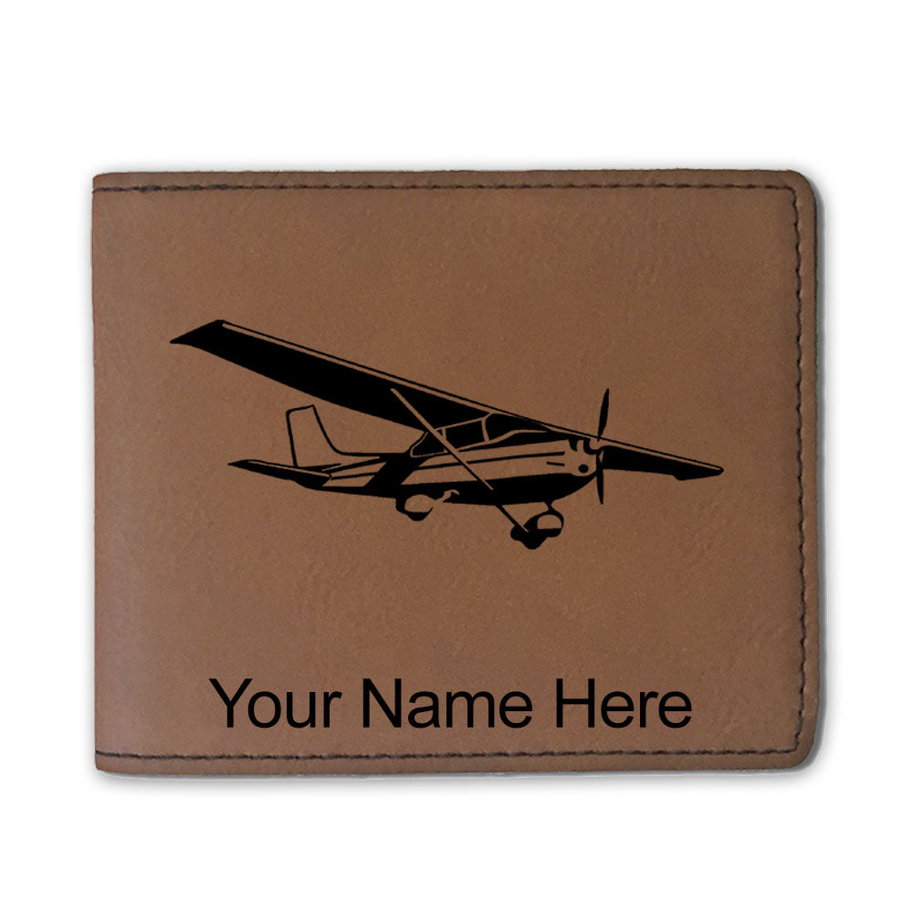 Faux Leather Bi-Fold Wallet, High Wing Airplane, Personalized Engraving Included