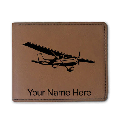 Faux Leather Bi-Fold Wallet, High Wing Airplane, Personalized Engraving Included