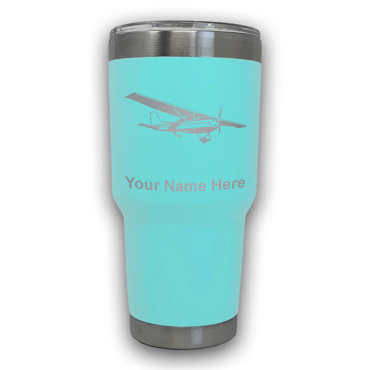 LaserGram 30oz Tumbler Mug, High Wing Airplane, Personalized Engraving Included