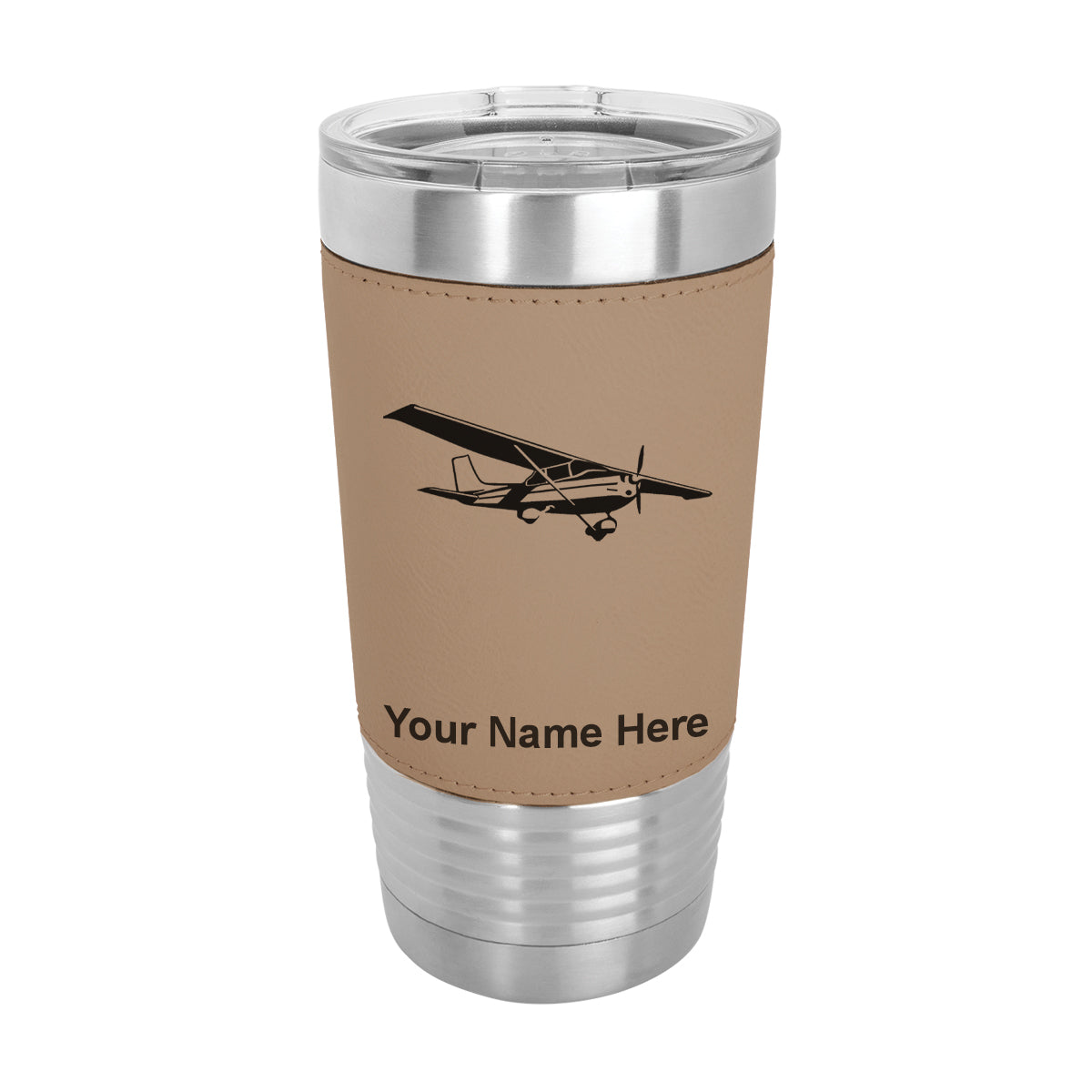 20oz Faux Leather Tumbler Mug, High Wing Airplane, Personalized Engraving Included - LaserGram Custom Engraved Gifts