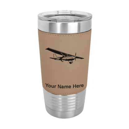 20oz Faux Leather Tumbler Mug, High Wing Airplane, Personalized Engraving Included - LaserGram Custom Engraved Gifts