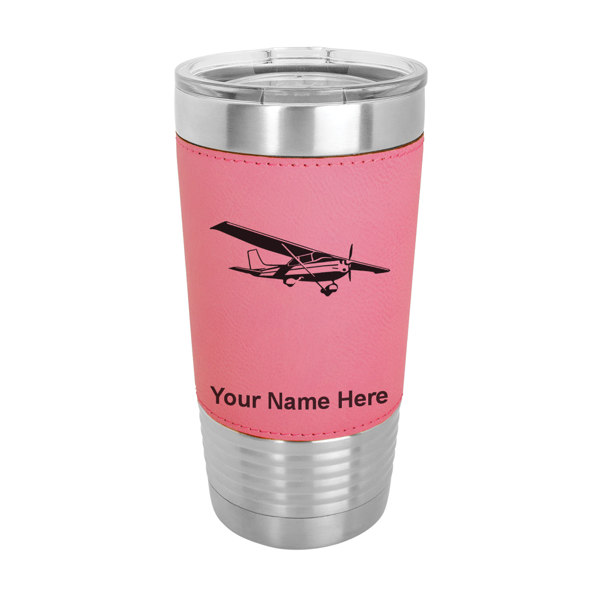 20oz Faux Leather Tumbler Mug, High Wing Airplane, Personalized Engraving Included - LaserGram Custom Engraved Gifts