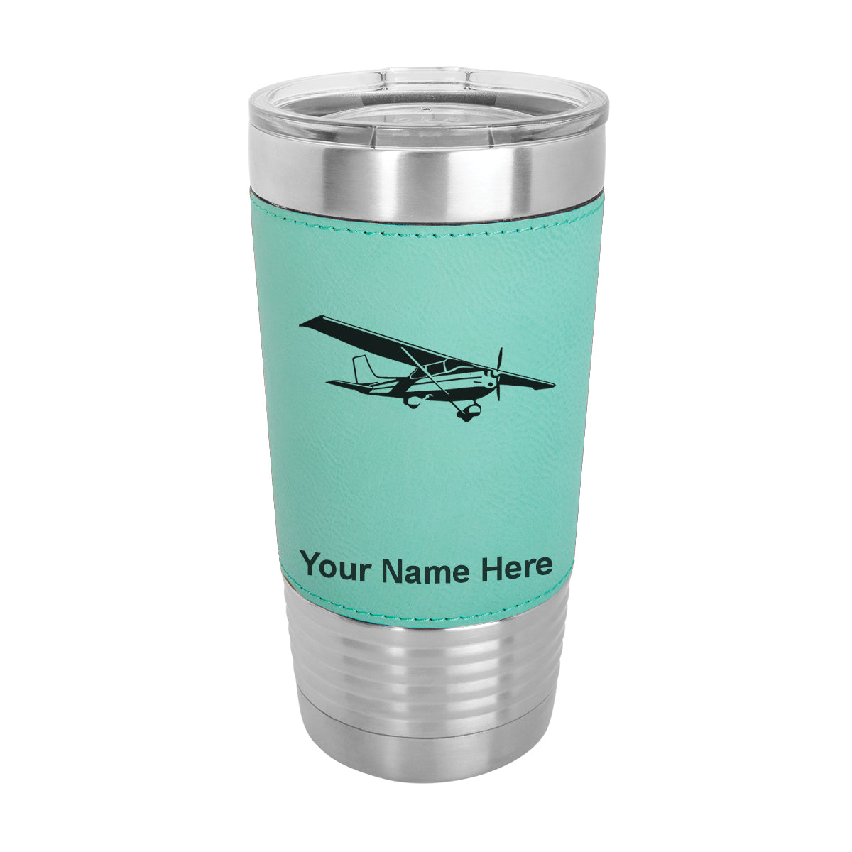 20oz Faux Leather Tumbler Mug, High Wing Airplane, Personalized Engraving Included - LaserGram Custom Engraved Gifts