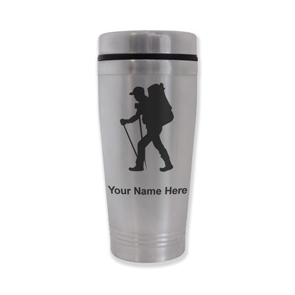 Commuter Travel Mug, Hiker Man, Personalized Engraving Included