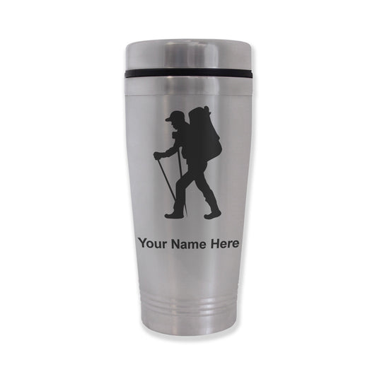 Commuter Travel Mug, Hiker Man, Personalized Engraving Included
