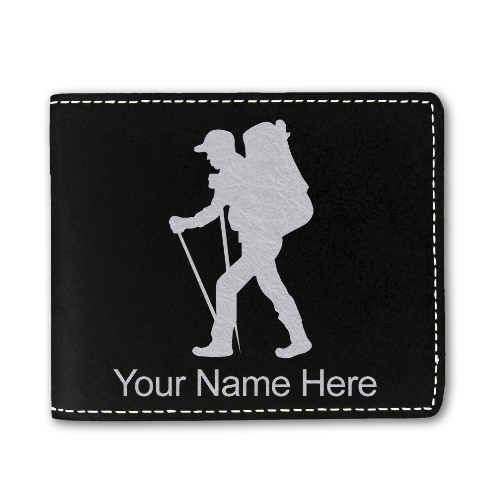 Faux Leather Bi-Fold Wallet, Hiker Man, Personalized Engraving Included