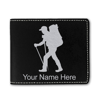 Faux Leather Bi-Fold Wallet, Hiker Man, Personalized Engraving Included
