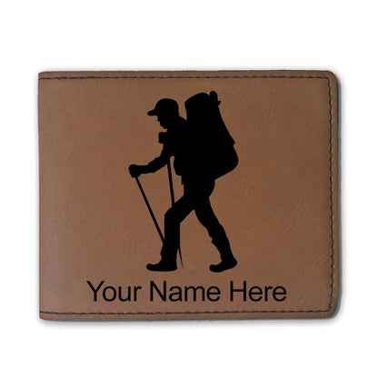 Faux Leather Bi-Fold Wallet, Hiker Man, Personalized Engraving Included