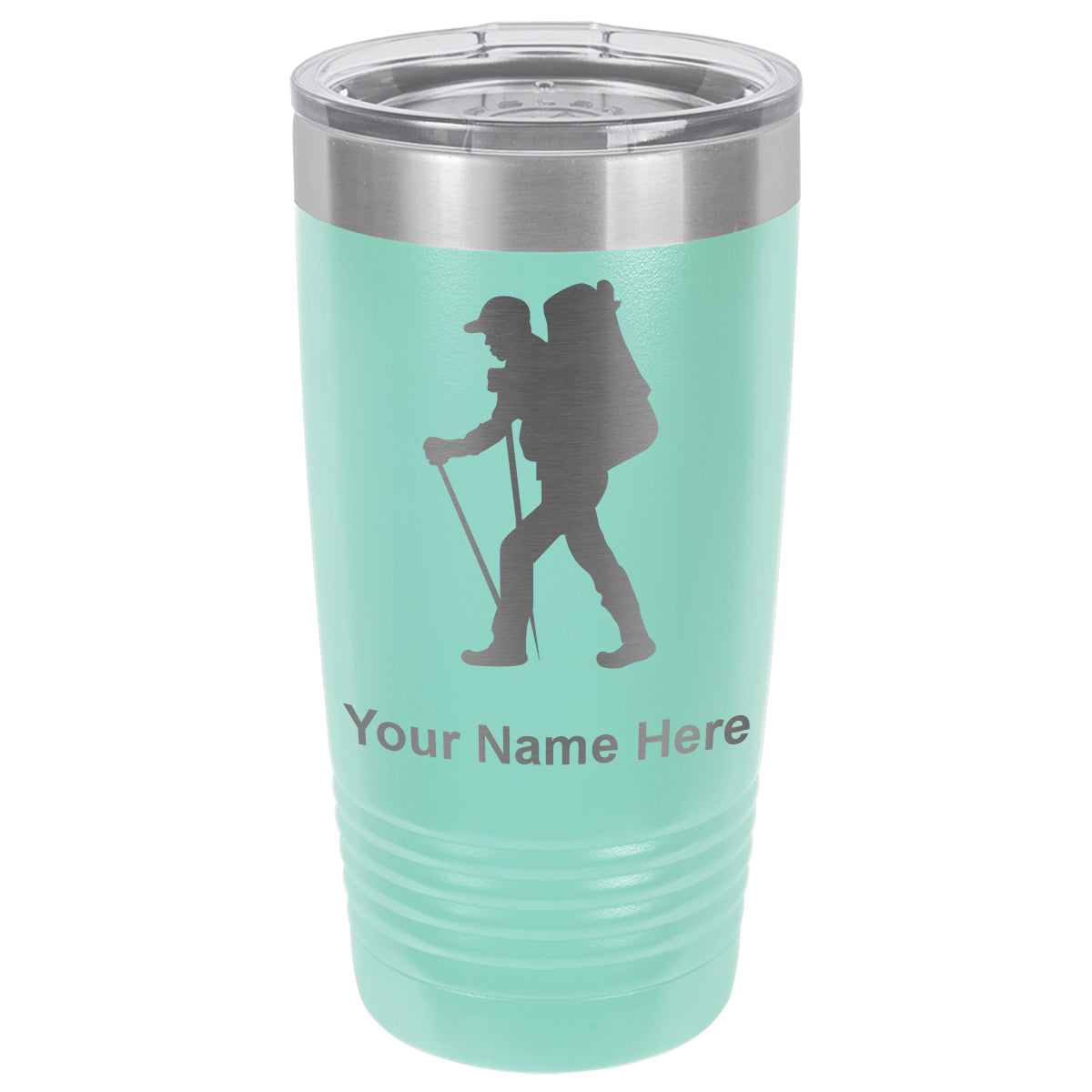 20oz Vacuum Insulated Tumbler Mug, Hiker Man, Personalized Engraving Included