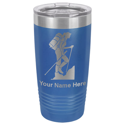 20oz Vacuum Insulated Tumbler Mug, Hiker Woman, Personalized Engraving Included