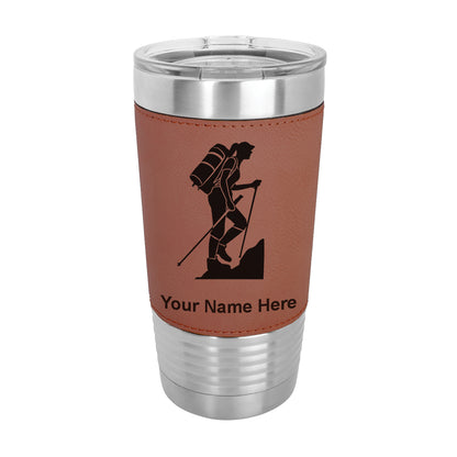 20oz Faux Leather Tumbler Mug, Hiker Woman, Personalized Engraving Included - LaserGram Custom Engraved Gifts