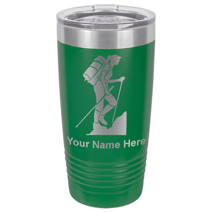 20oz Vacuum Insulated Tumbler Mug, Hiker Woman, Personalized Engraving Included