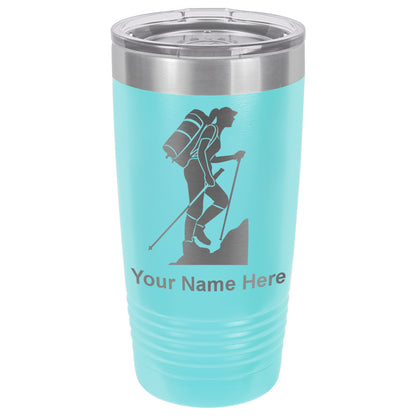 20oz Vacuum Insulated Tumbler Mug, Hiker Woman, Personalized Engraving Included