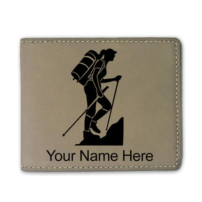 Faux Leather Bi-Fold Wallet, Hiker Woman, Personalized Engraving Included
