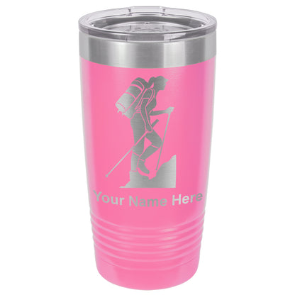 20oz Vacuum Insulated Tumbler Mug, Hiker Woman, Personalized Engraving Included