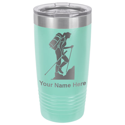 20oz Vacuum Insulated Tumbler Mug, Hiker Woman, Personalized Engraving Included