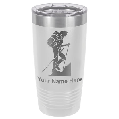 20oz Vacuum Insulated Tumbler Mug, Hiker Woman, Personalized Engraving Included