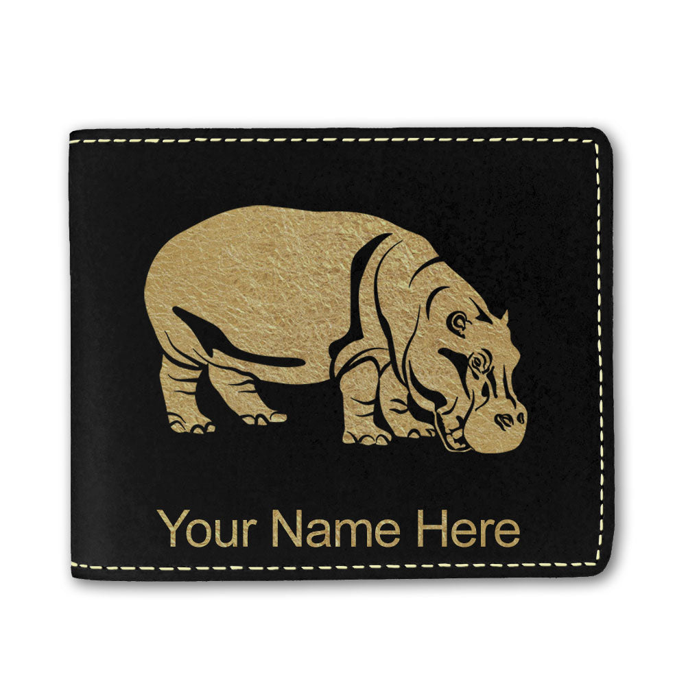 Faux Leather Bi-Fold Wallet, Hippopotamus, Personalized Engraving Included