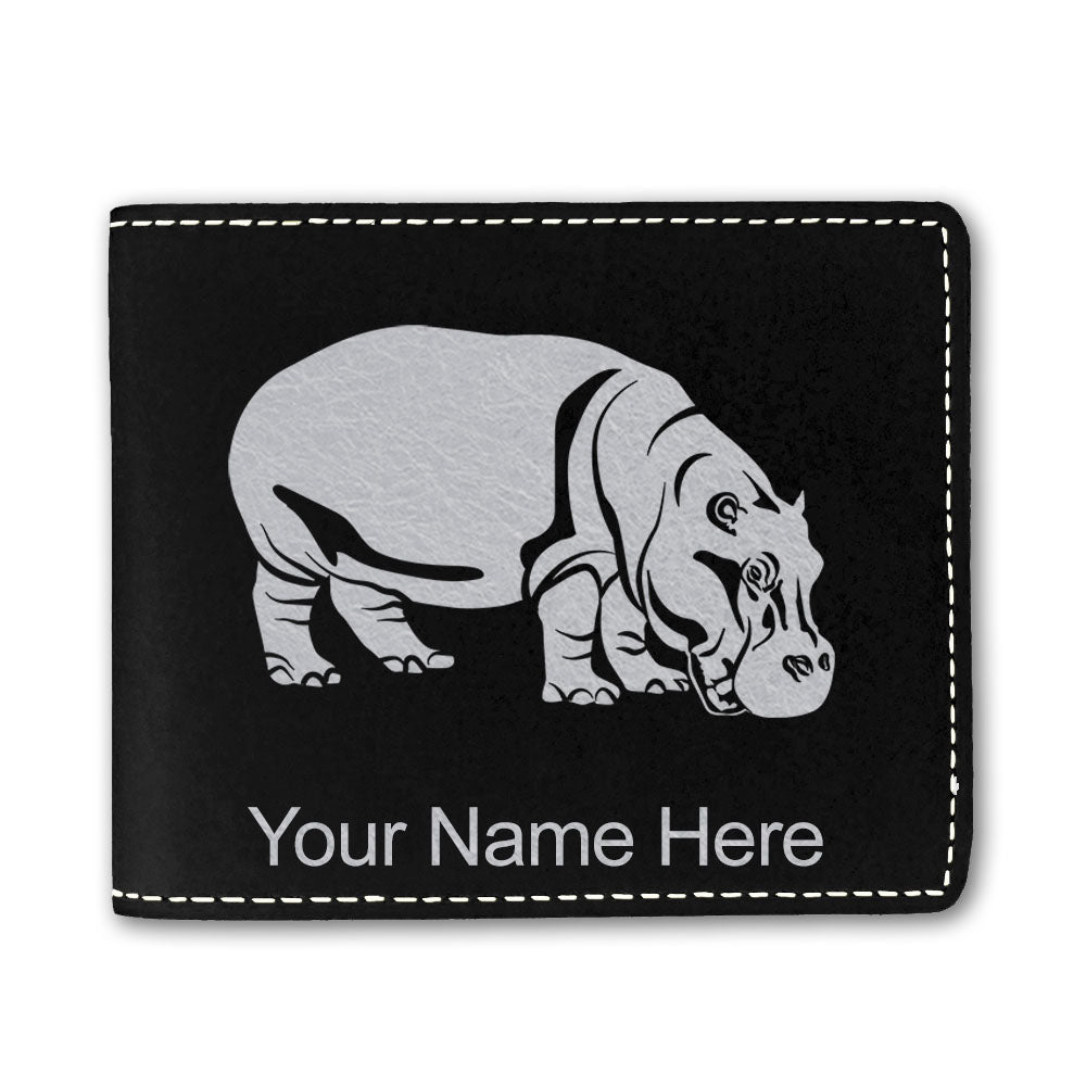 Faux Leather Bi-Fold Wallet, Hippopotamus, Personalized Engraving Included