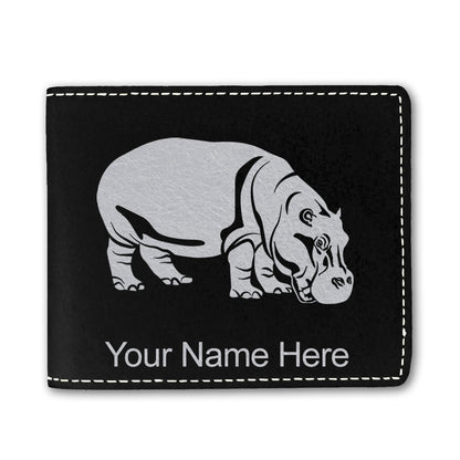 Faux Leather Bi-Fold Wallet, Hippopotamus, Personalized Engraving Included