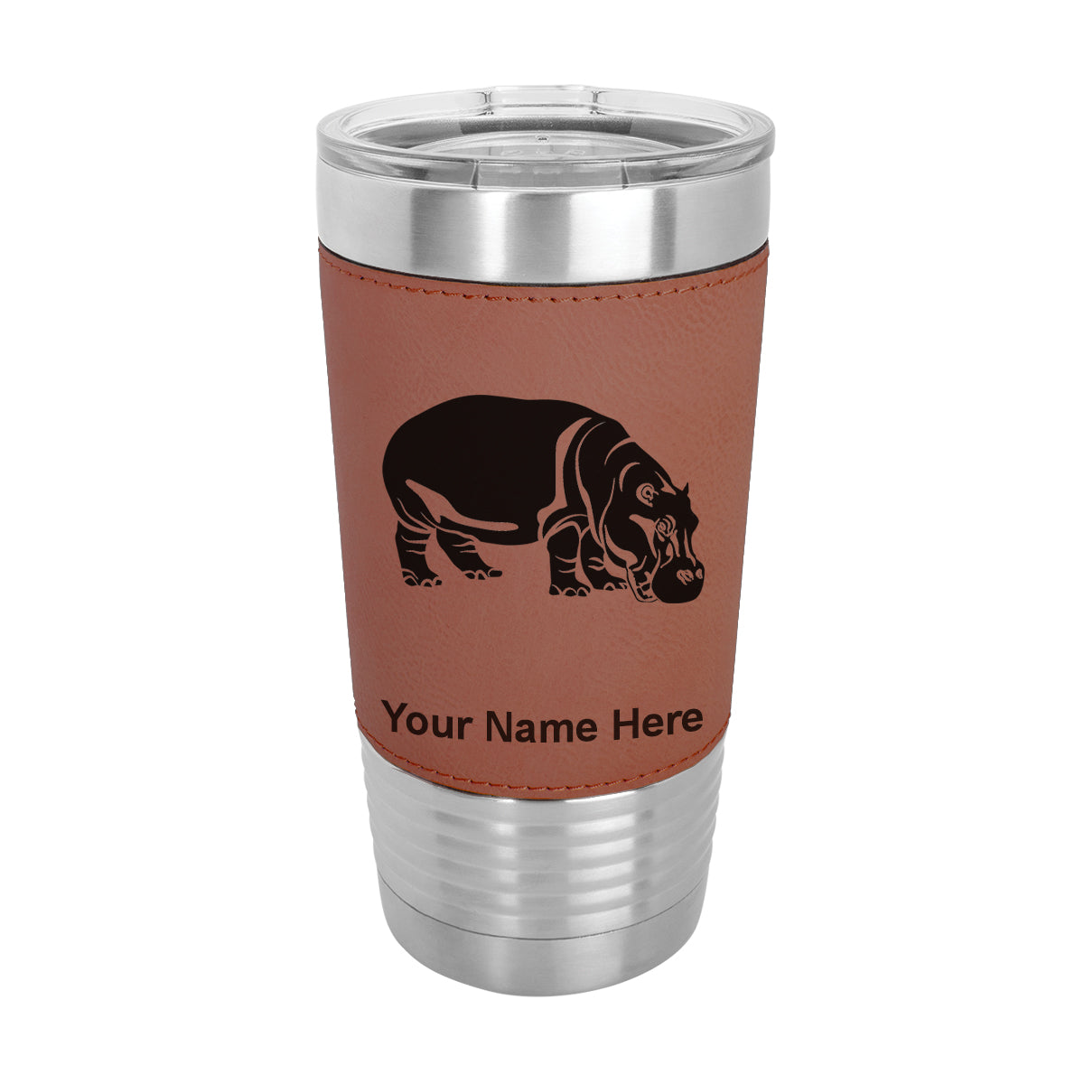 20oz Faux Leather Tumbler Mug, Hippopotamus, Personalized Engraving Included - LaserGram Custom Engraved Gifts
