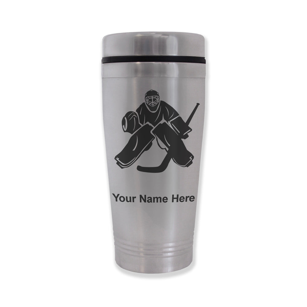 Commuter Travel Mug, Hockey Goalie, Personalized Engraving Included