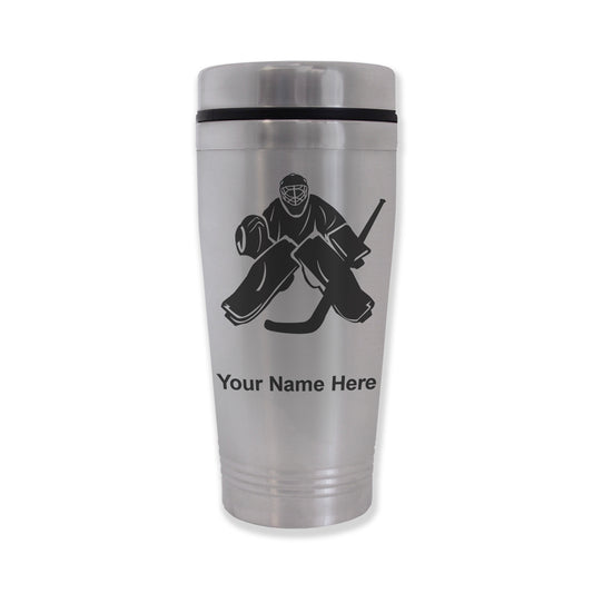 Commuter Travel Mug, Hockey Goalie, Personalized Engraving Included