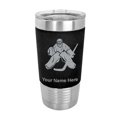 20oz Faux Leather Tumbler Mug, Hockey Goalie, Personalized Engraving Included - LaserGram Custom Engraved Gifts