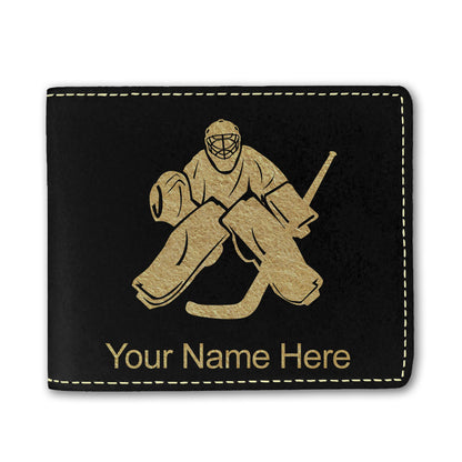 Faux Leather Bi-Fold Wallet, Hockey Goalie, Personalized Engraving Included