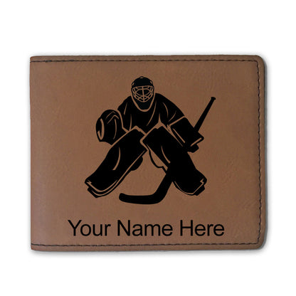 Faux Leather Bi-Fold Wallet, Hockey Goalie, Personalized Engraving Included