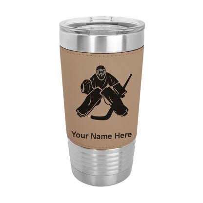 20oz Faux Leather Tumbler Mug, Hockey Goalie, Personalized Engraving Included - LaserGram Custom Engraved Gifts