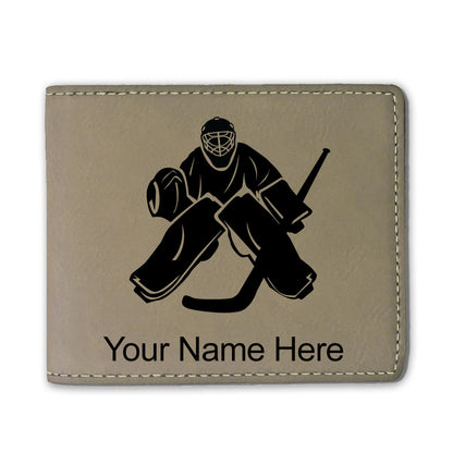 Faux Leather Bi-Fold Wallet, Hockey Goalie, Personalized Engraving Included