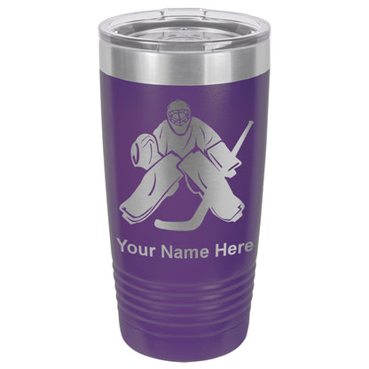 20oz Vacuum Insulated Tumbler Mug, Hockey Goalie, Personalized Engraving Included