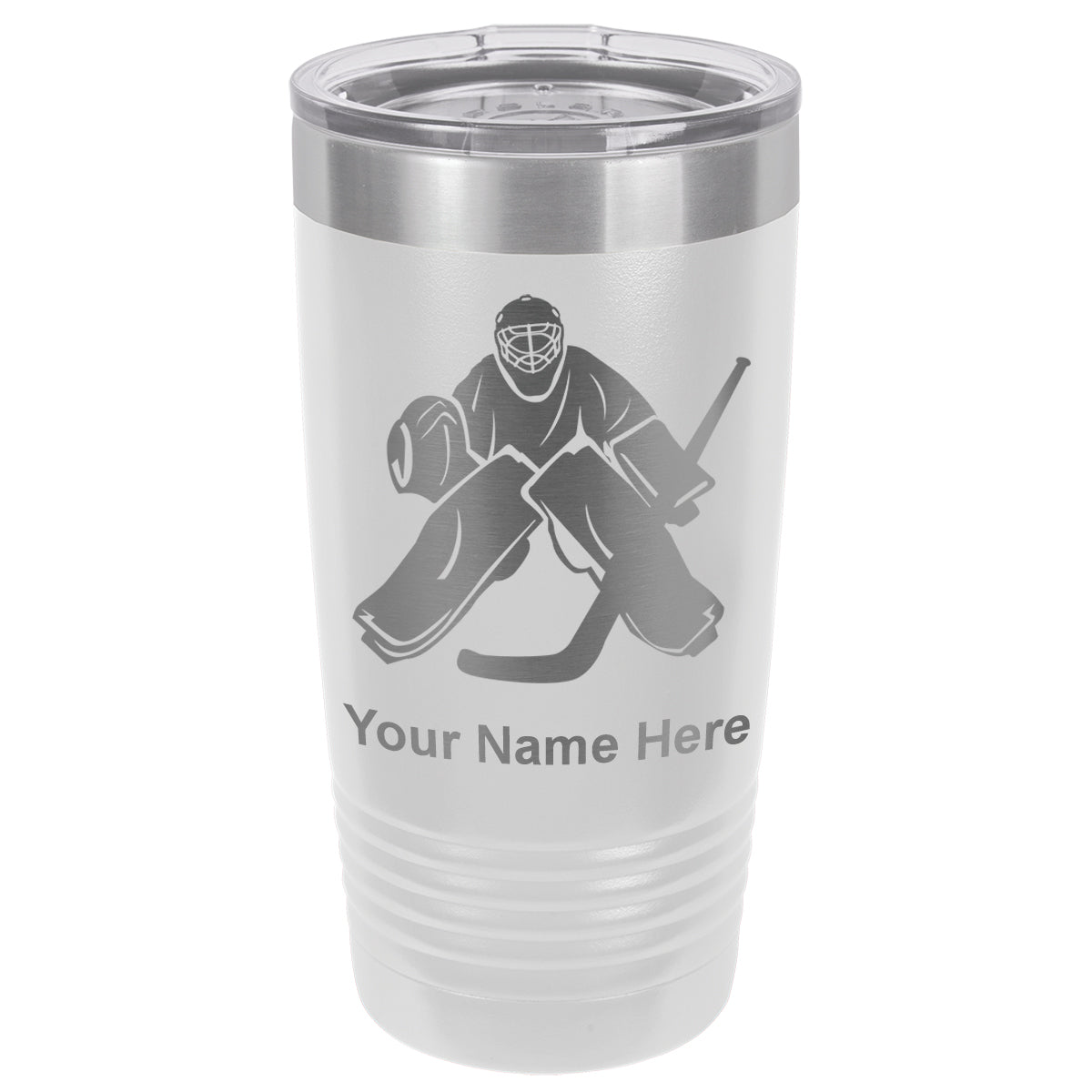20oz Vacuum Insulated Tumbler Mug, Hockey Goalie, Personalized Engraving Included