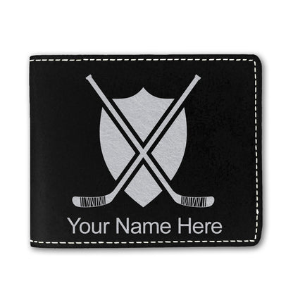 Faux Leather Bi-Fold Wallet, Hockey Sticks, Personalized Engraving Included