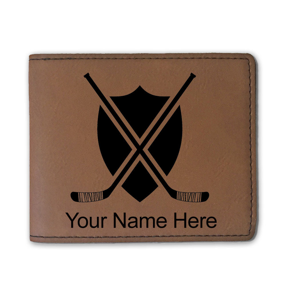 Faux Leather Bi-Fold Wallet, Hockey Sticks, Personalized Engraving Included