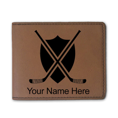 Faux Leather Bi-Fold Wallet, Hockey Sticks, Personalized Engraving Included